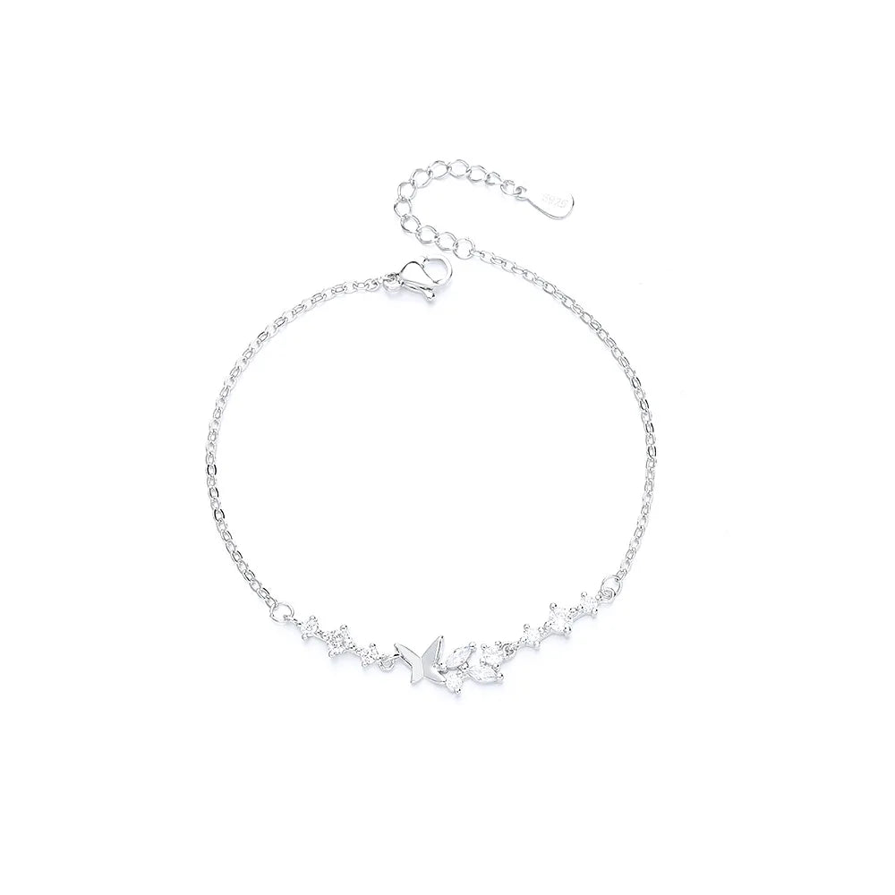 Ventfille 925 prata diamante-cravejado borboleta pulseira feminina moda temperamento flor pulseira ajustável