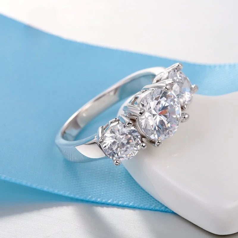 Venda quente 925 prata esterlina cor 3 cz pedra pino configuração banda anéis para homens mulheres jóias de noivado de casamento