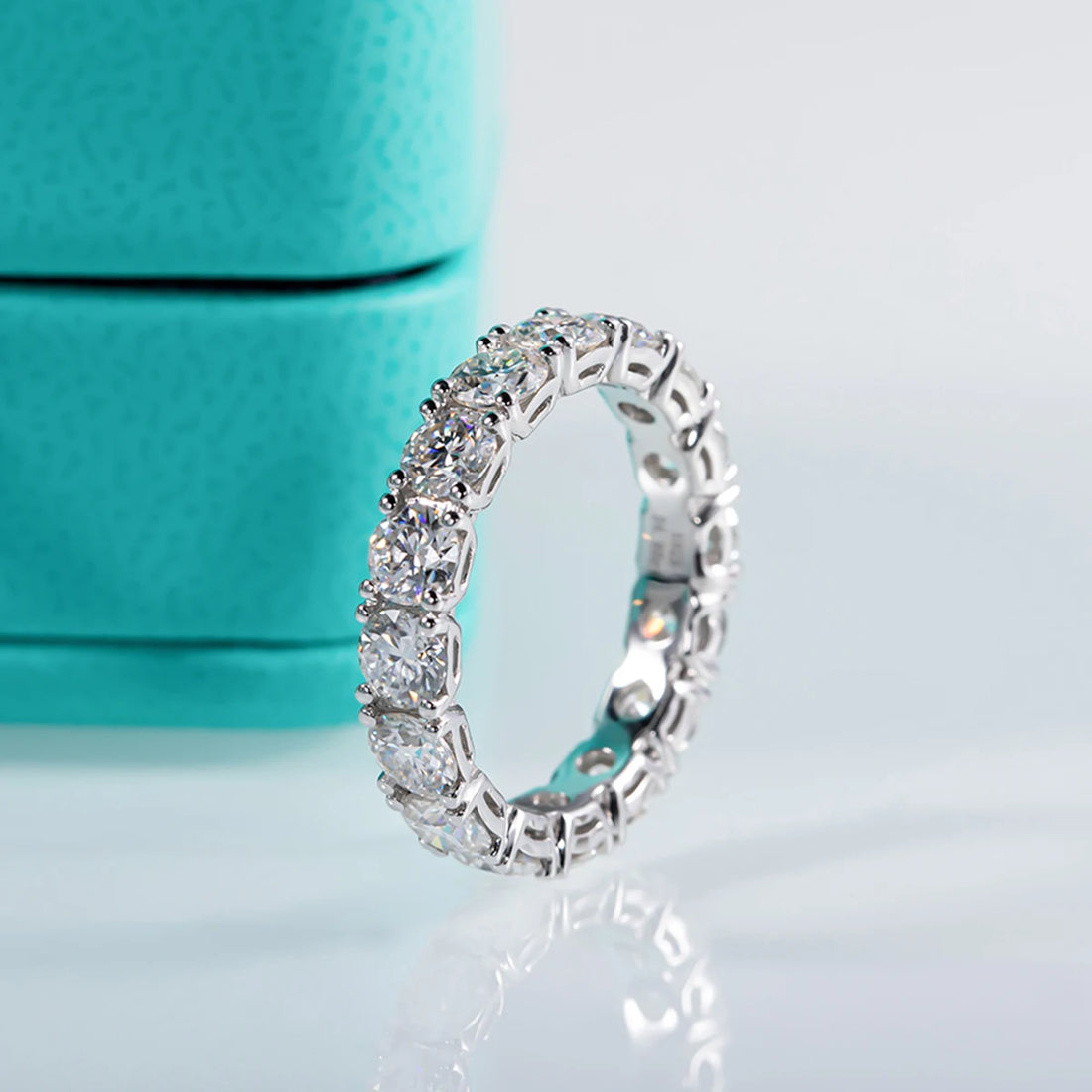 Anujewel 4mm d cor moissanite anel de banda eternidade 925 anéis de casamento de prata esterlina para as mulheres de jóias por atacado