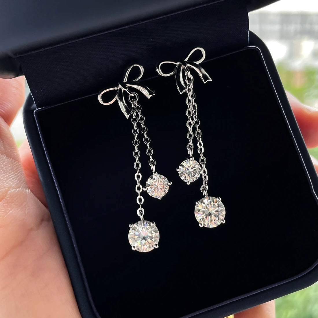 AnuJewel Bow Drop Brincos, 925 Sterling Silver Stud, D Cor Moissanite, Diamante, 3ct, Charme Jóias, Atacado