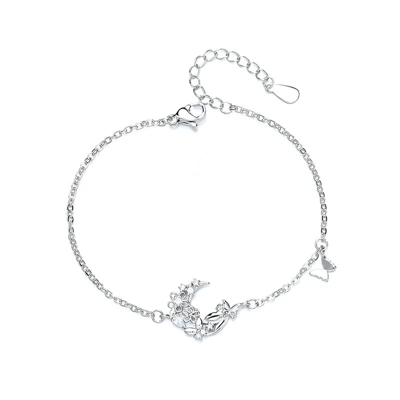 Ventfille 925 prata diamante-cravejado borboleta pulseira feminina moda temperamento flor pulseira ajustável