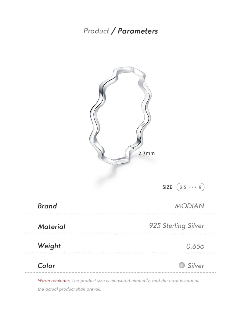 Modian 925 prata esterlina linha onda na moda anel de dedo fino simples empilhável requintado anéis para mulheres menina festa jóias presentes