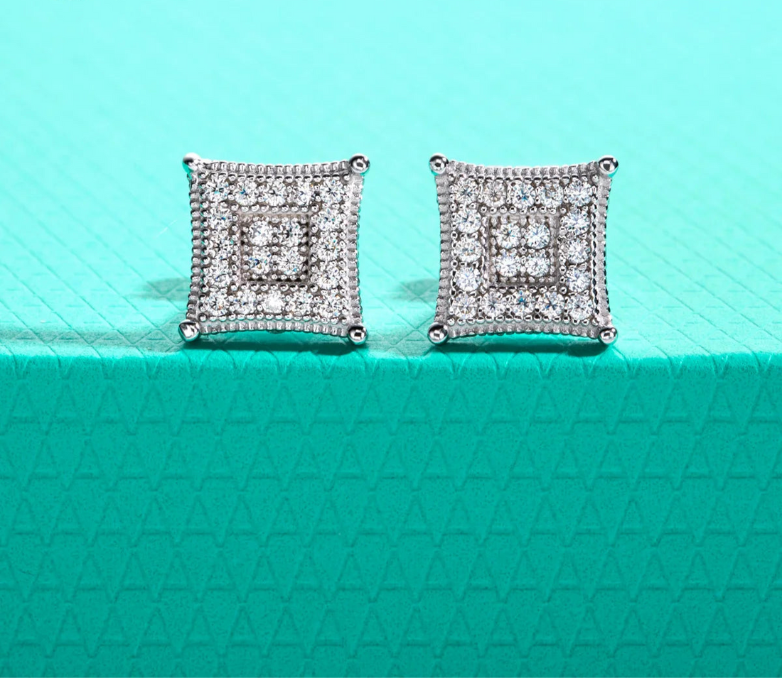Anujewel brincos de moissanite quadrado rock, prata esterlina 925, hip hop, joias de declaração em camadas brilhantes para homens e mulheres