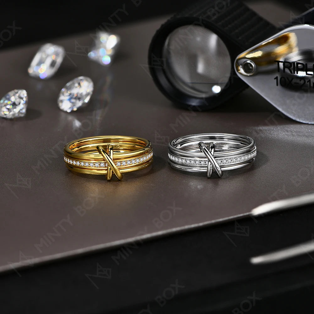 Mintybox s925 prata moissanite anel de noivado para mulher 1.0mm laboratório diamante três anéis móveis 18k banhado casamento jóias finas