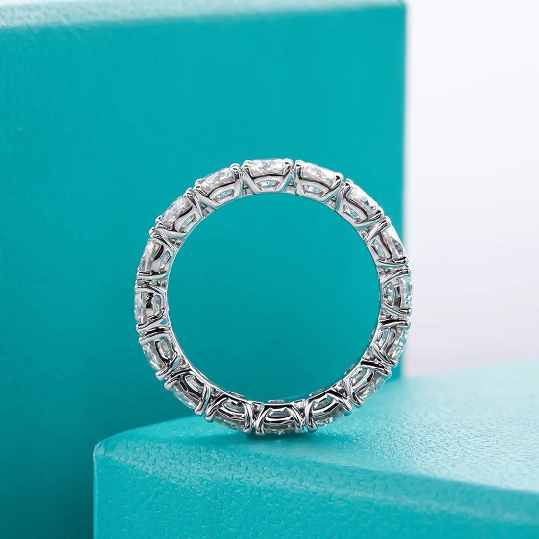 Anujewel 4mm d cor moissanite anel de banda eternidade 925 anéis de casamento de prata esterlina para as mulheres de jóias por atacado