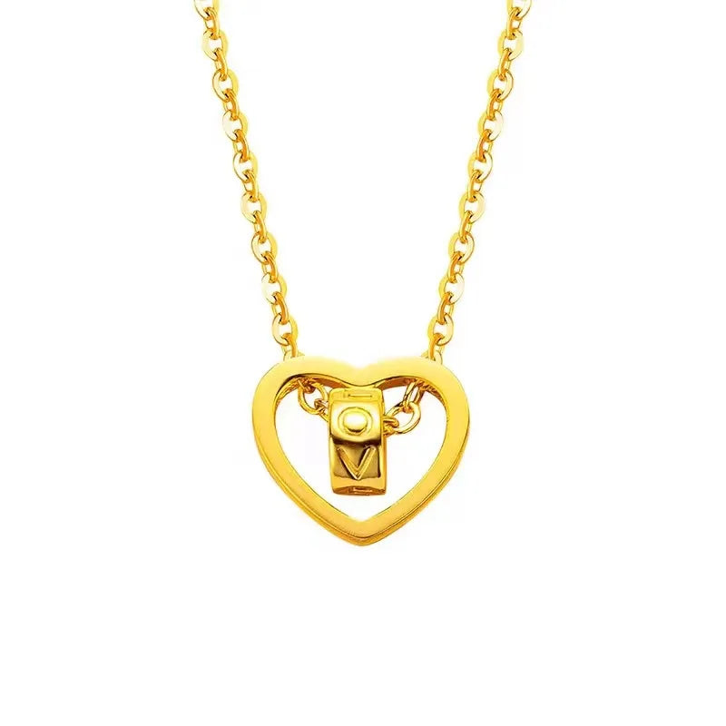 Colar de ouro 18K de alta qualidade, pingente de coração inteligente AU750 conjunto de corrente, corrente de uma peça, corrente de clavícula feminina para mulheres