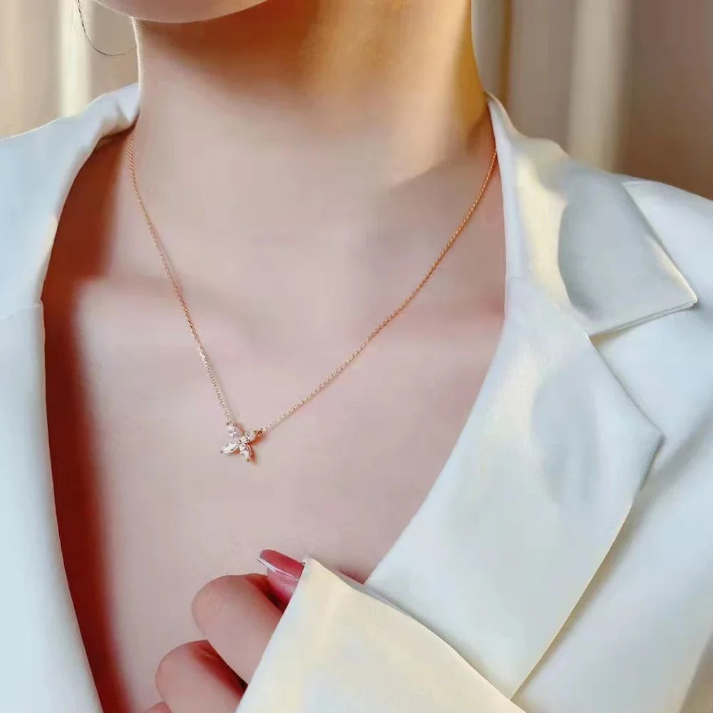 Marquise corte moissanite colar para mulher d cor vvs1 espumante laboratório diamante s925 prata rosa ouro borboleta pingente pescoço corrente