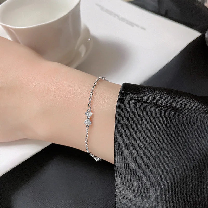 Ventfille 925 prata diamante-cravejado borboleta pulseira feminina moda temperamento flor pulseira ajustável