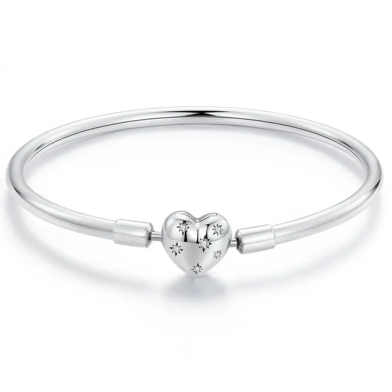Bamoer autêntico 925 prata esterlina charme pulseira, clássico coração/concha pulseira básica para mulheres charme contas diy jóias bsb192