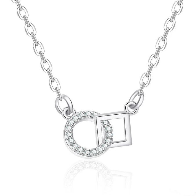 Nova moda 925 prata esterlina duplo redondo & quadrado pingente neckalces feminino jóias presente círculo geométrico fino strass gargantilha