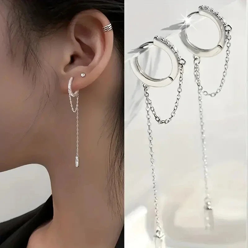 Brincos pendentes de argola com borla prateada elegante, joias requintadas, presente de aniversário perfeito para meninas