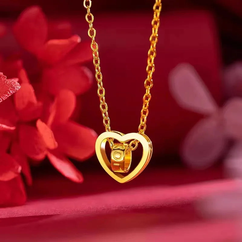 Colar de ouro 18K de alta qualidade, pingente de coração inteligente AU750 conjunto de corrente, corrente de uma peça, corrente de clavícula feminina para mulheres