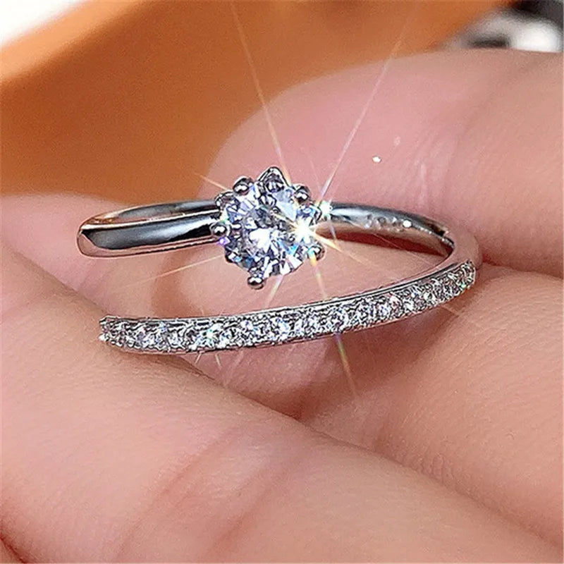 Anéis circulares de prata esterlina 925 para mulheres incrustados de cristal deslumbrante zircônia cúbica joias de declaração para uso diário