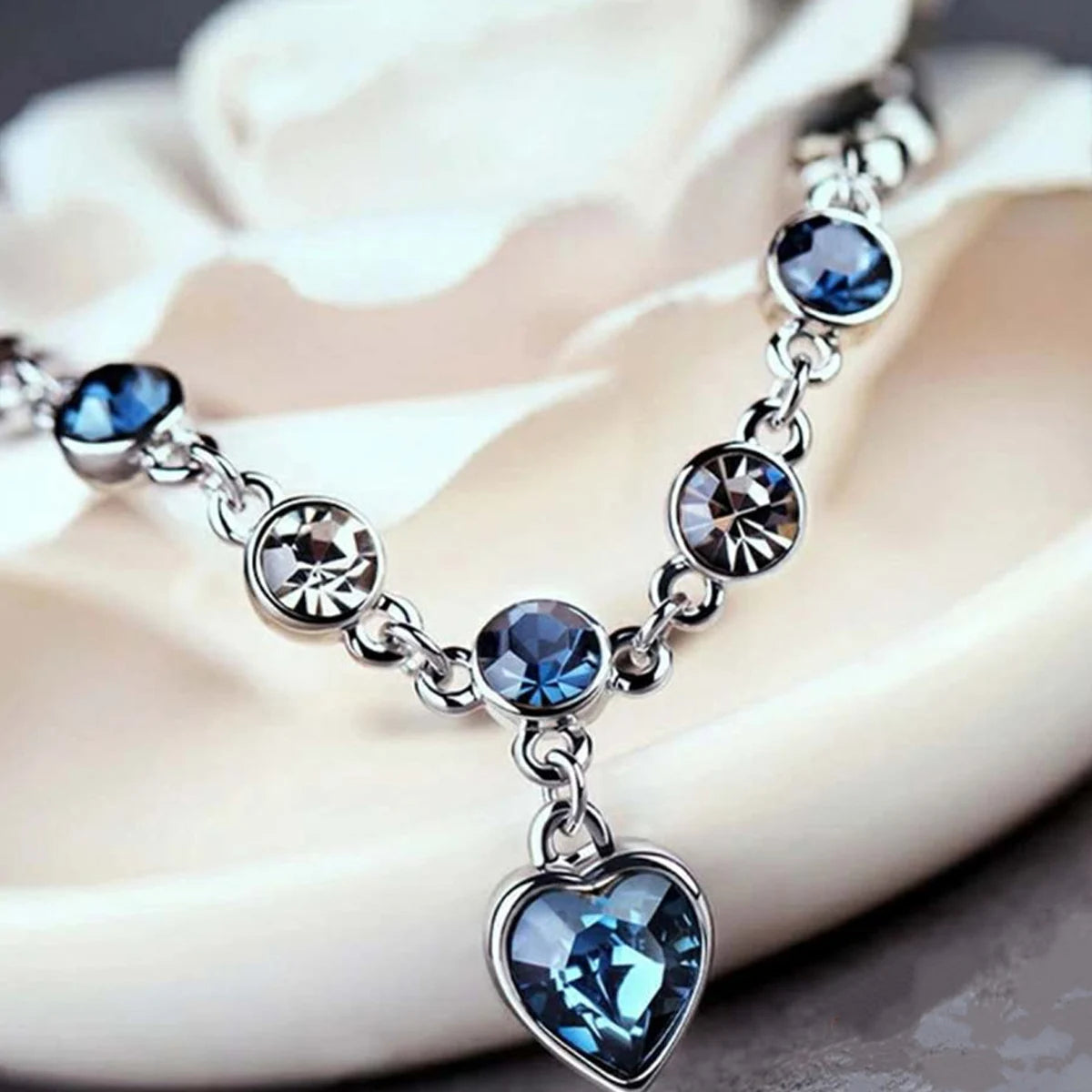 Mulheres cor prata sorte pulseira feminino azul cristal coração charme pulseras pulseira nupcial casamento noivado jóias finas presente