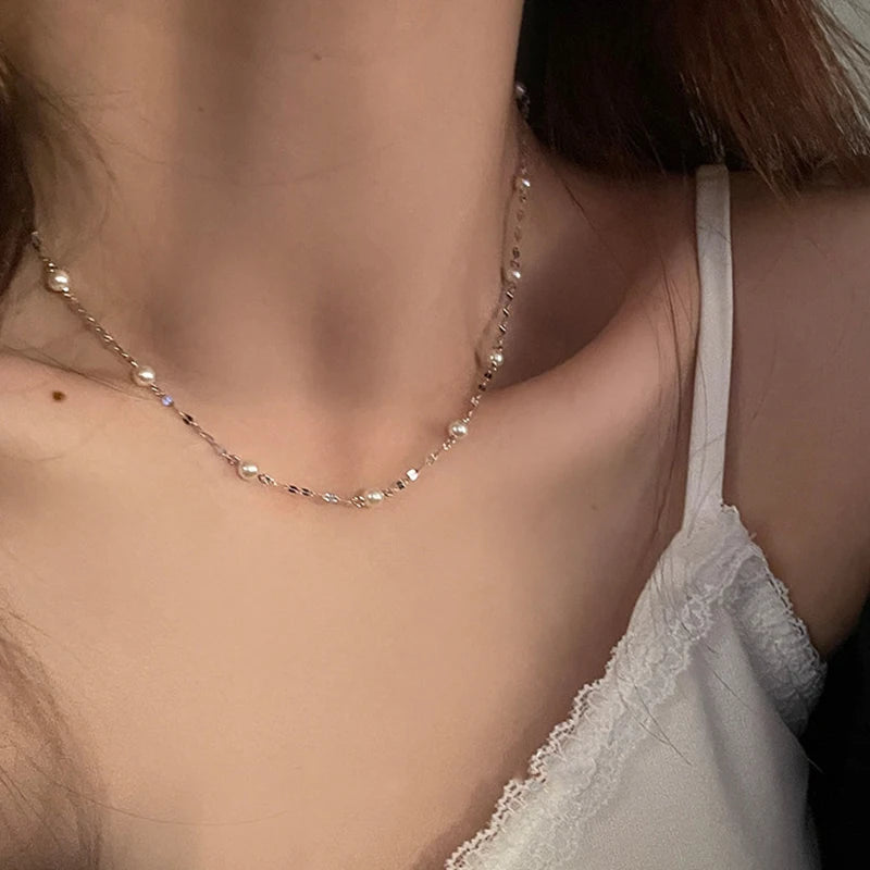 925 prata esterlina espumante pérola colar feminino minimalista temperamento clavícula corrente pescoço jóias de casamento
