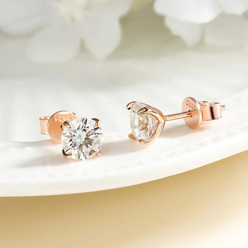 Smyoue 0.2-3ct rosa ouro cor moissanite brincos para mulheres espumante clássico casamento laboratório diamante brinco puro 925 prata