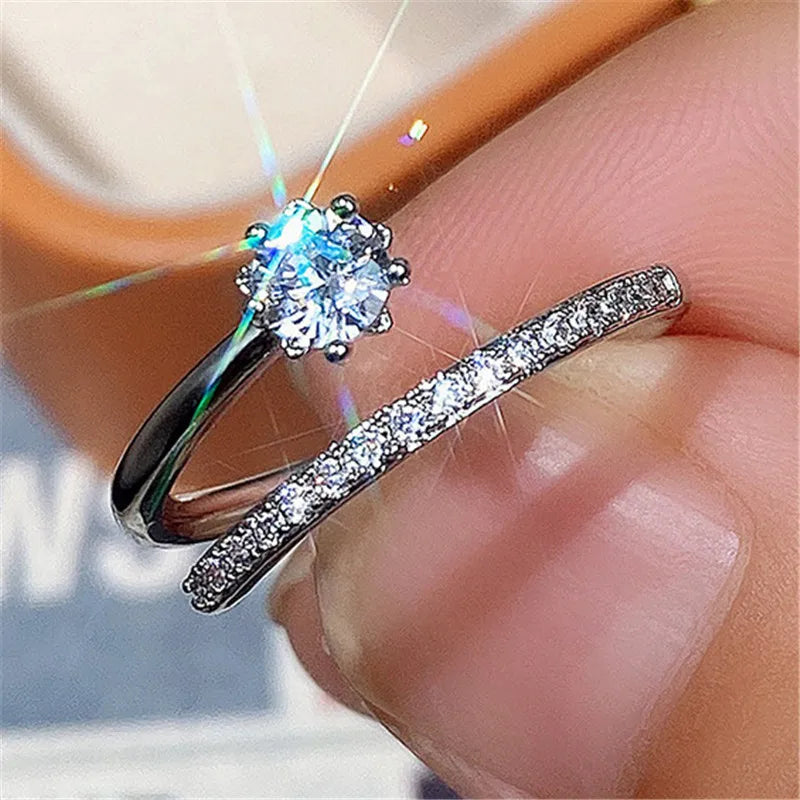 Anéis circulares de prata esterlina 925 para mulheres incrustados de cristal deslumbrante zircônia cúbica joias de declaração para uso diário