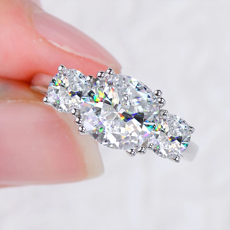 925 Sterling Silver Anel de Noivado, Três Pedra, Luxo, Corte Almofada, 3.5CTW Moissanite Promise Band para Mulheres, Jóias