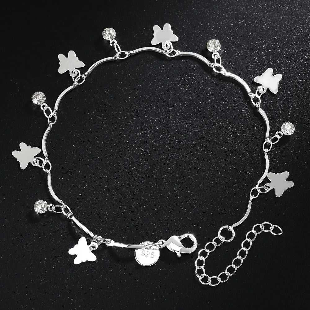 925 Sterling Silver Butterfly Charm Bracelets para mulheres, corrente de zircão, joalheria fina, moda elegante, festa de casamento, Natal