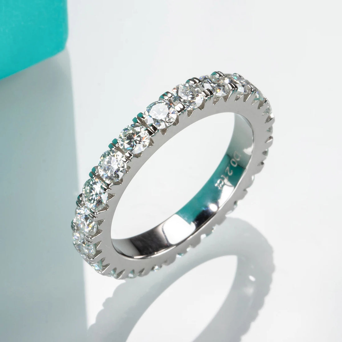 AnuJewel 3mm 2-3ct D Cor Moissanite Aliança de Casamento 925 Prata Esterlina Eternity Band Anéis de Noivado para Mulheres