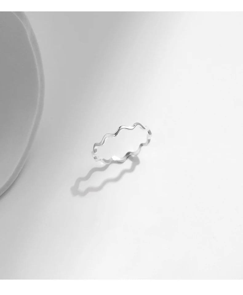 Modian 925 prata esterlina linha onda na moda anel de dedo fino simples empilhável requintado anéis para mulheres menina festa jóias presentes