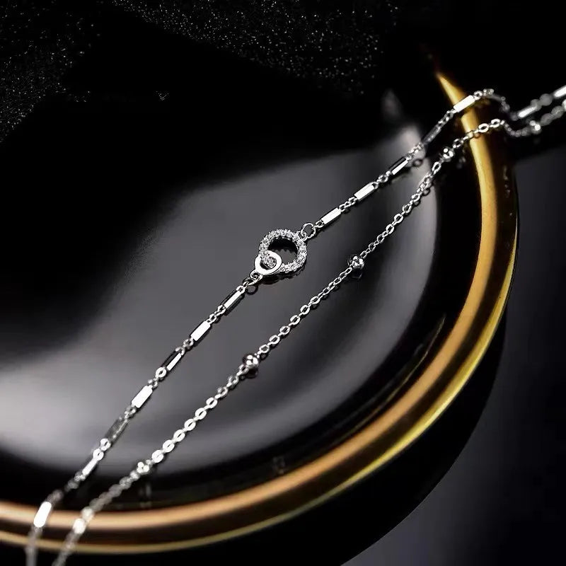 Pulseira circular de corrente de três camadas banhada a prata 925 para mulheres, presente simples e requintado, acessórios de casamento