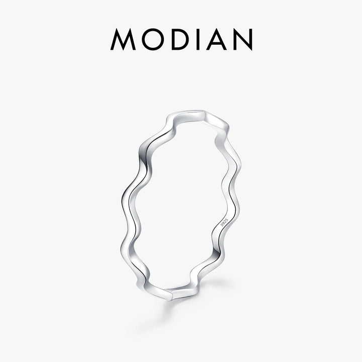 Modian 925 prata esterlina linha onda na moda anel de dedo fino simples empilhável requintado anéis para mulheres menina festa jóias presentes