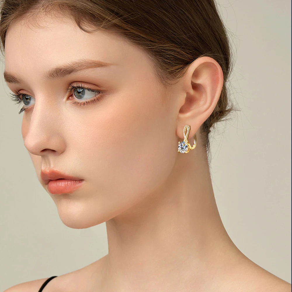 Brincos de argola banhados a ouro 18K 2 quilates Moissanite com certificados 8mm Brinco de diamante de laboratório para mulheres joias de prata 925 originais