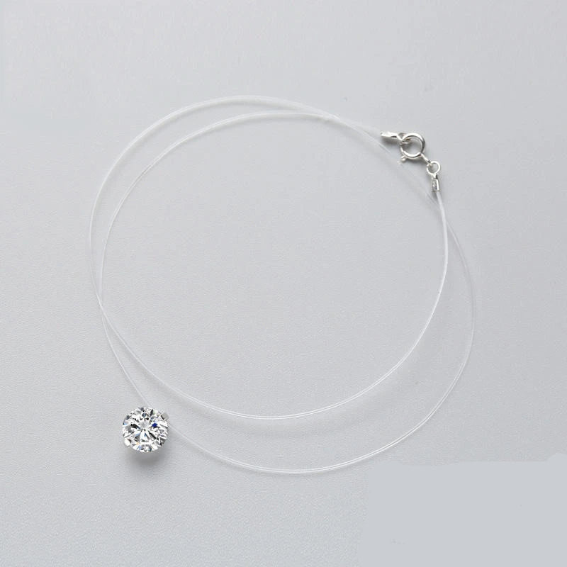 Inzatt 925 prata esterlina zircão cristal pérola pingente gargantilha colar linha de pesca transparente 2020 jóias finas para mulher