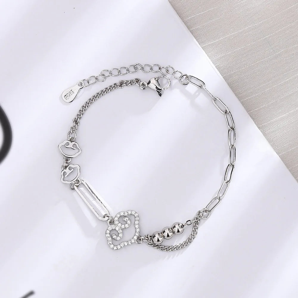 Pulseira circular de corrente de três camadas banhada a prata 925 para mulheres, presente simples e requintado, acessórios de casamento