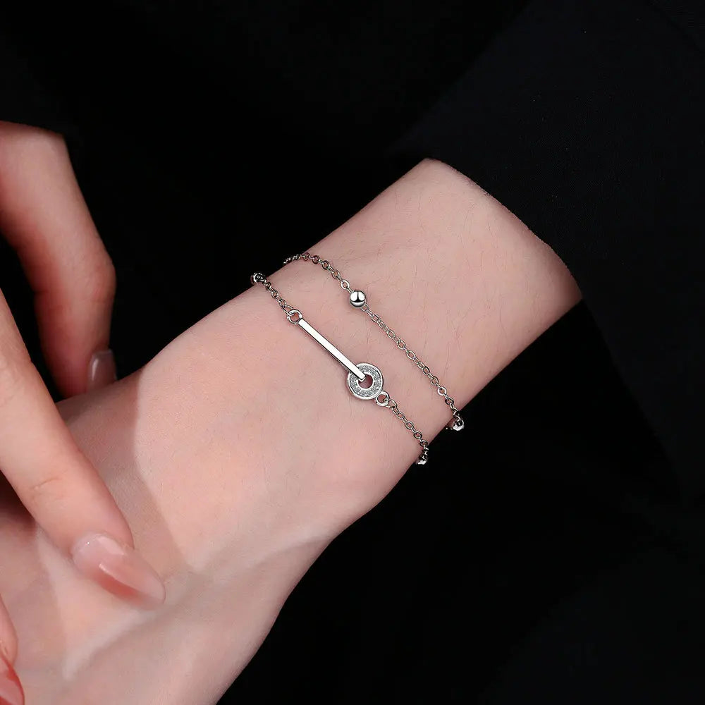 Pulseira circular de corrente de três camadas banhada a prata 925 para mulheres, presente simples e requintado, acessórios de casamento