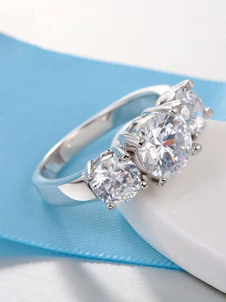 Venda quente 925 prata esterlina cor 3 cz pedra pino configuração banda anéis para homens mulheres jóias de noivado de casamento