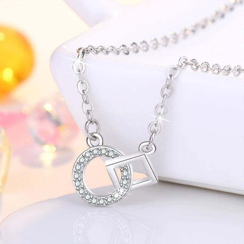 Nova moda 925 prata esterlina duplo redondo & quadrado pingente neckalces feminino jóias presente círculo geométrico fino strass gargantilha