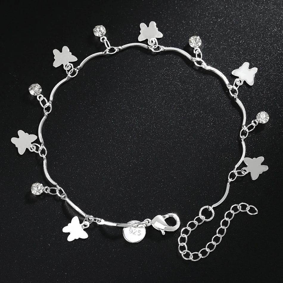 925 Sterling Silver Butterfly Charm Bracelets para mulheres, corrente de zircão, joalheria fina, moda elegante, festa de casamento, Natal
