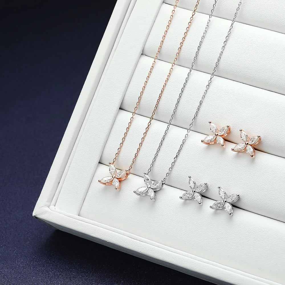 Marquise corte moissanite colar para mulher d cor vvs1 espumante laboratório diamante s925 prata rosa ouro borboleta pingente pescoço corrente