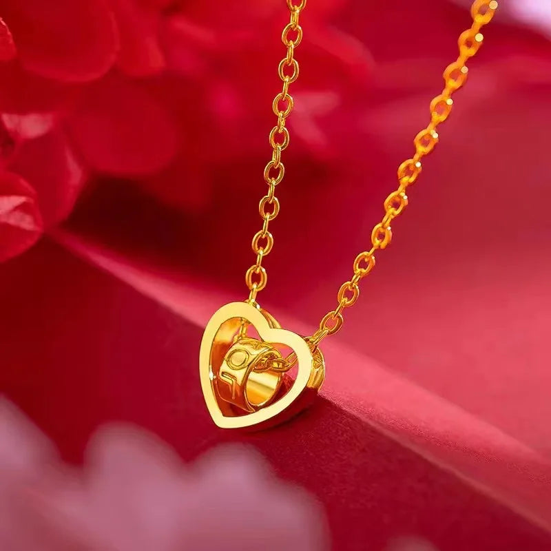 Colar de ouro 18K de alta qualidade, pingente de coração inteligente AU750 conjunto de corrente, corrente de uma peça, corrente de clavícula feminina para mulheres