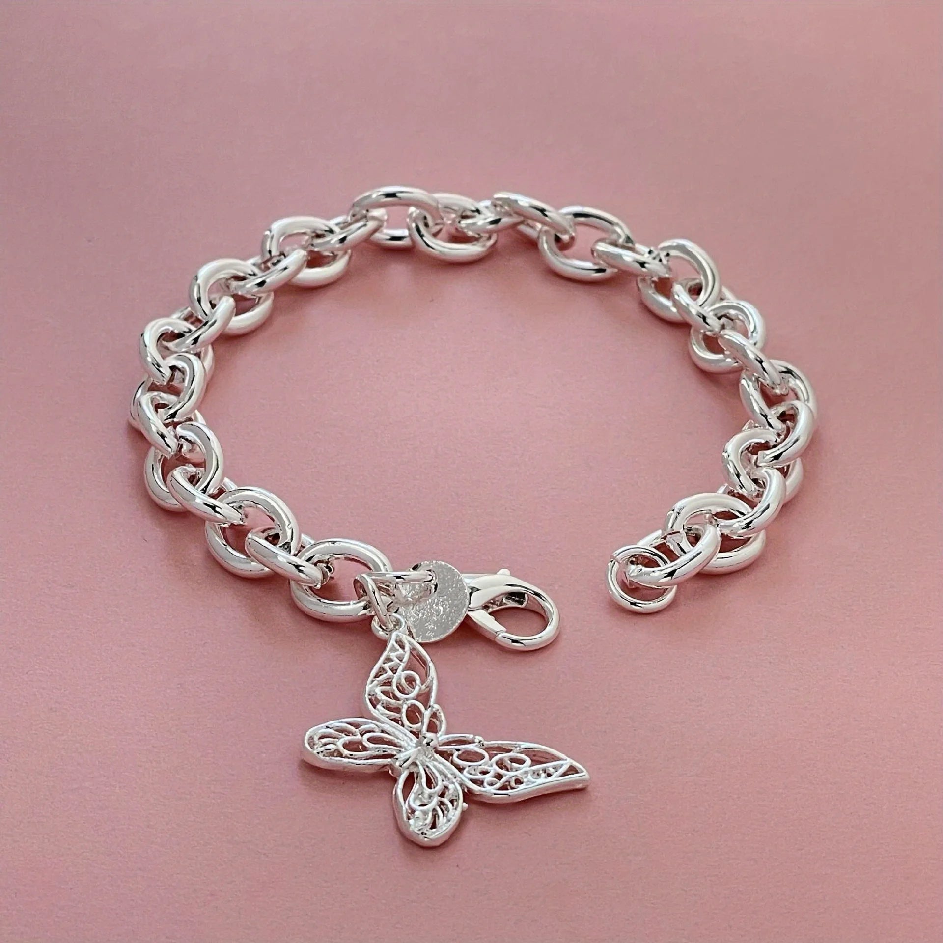 Bonito 925 prata esterlina borboleta pulseira para mulheres senhora homens diy novo popular original jóias de casamento presentes do dia dos namorados