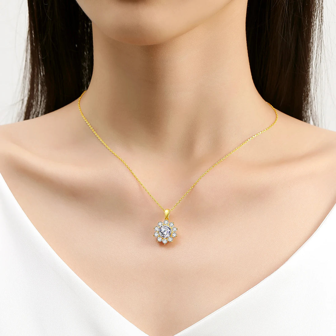 Szjinao colar de moissanite 1ct, ouro 18k 100% com certificado, joias de qualidade para mulheres, pingente de flor, presente de aniversário de casamento