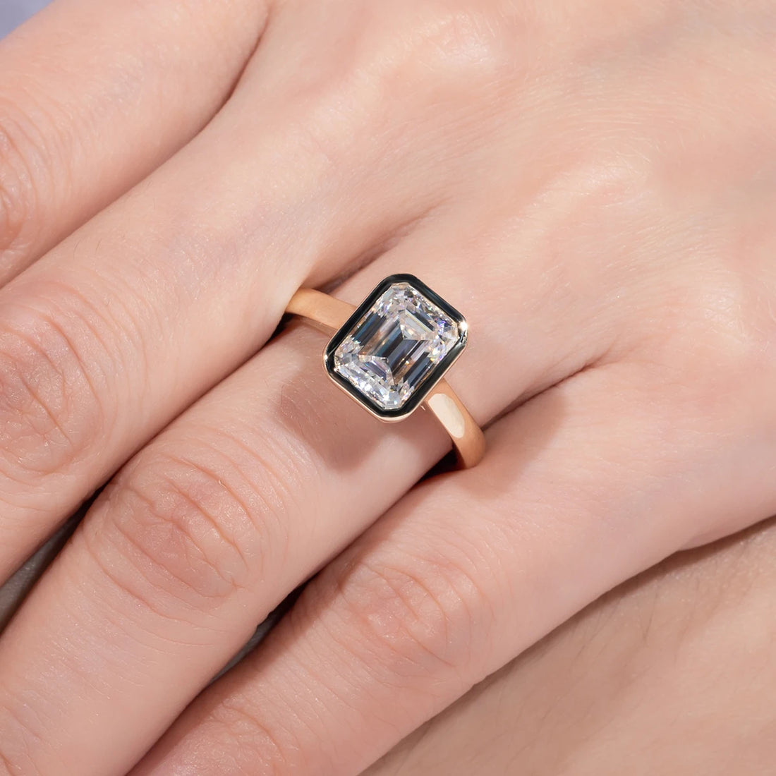 AnuJewel-Esmeralda Corte Moissanite Anel De Noivado Para Mulheres, 925 Anéis De Prata Esterlina, Cor D, Cor Amarela, Jóias Por Atacado, 3ct