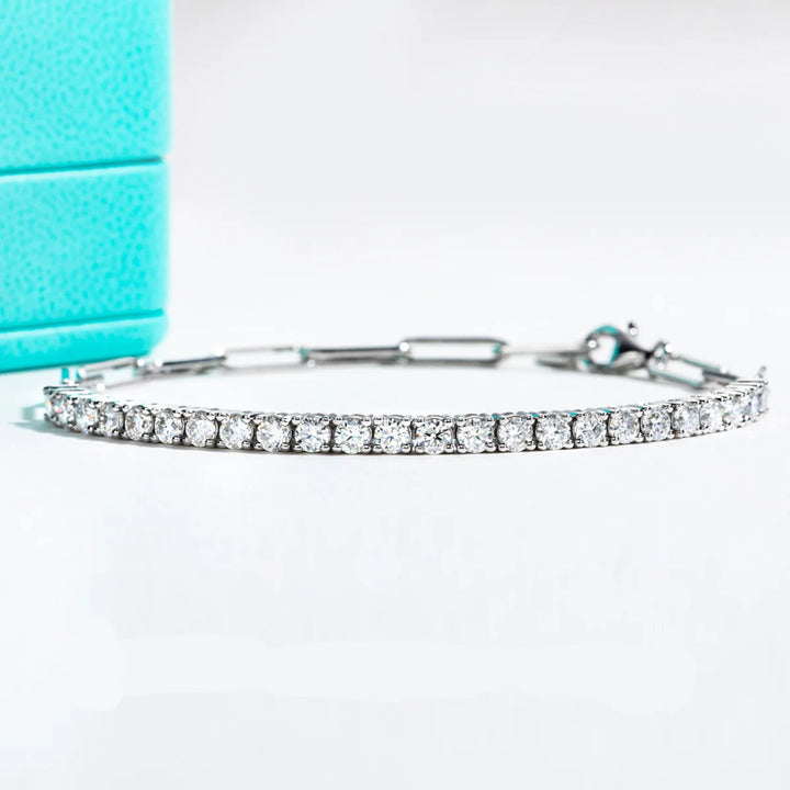 Pulseira de tênis feminina, pulseiras ajustáveis, prata esterlina 925, diamante criado em laboratório, 3mm, 16 + 4cm, à mão