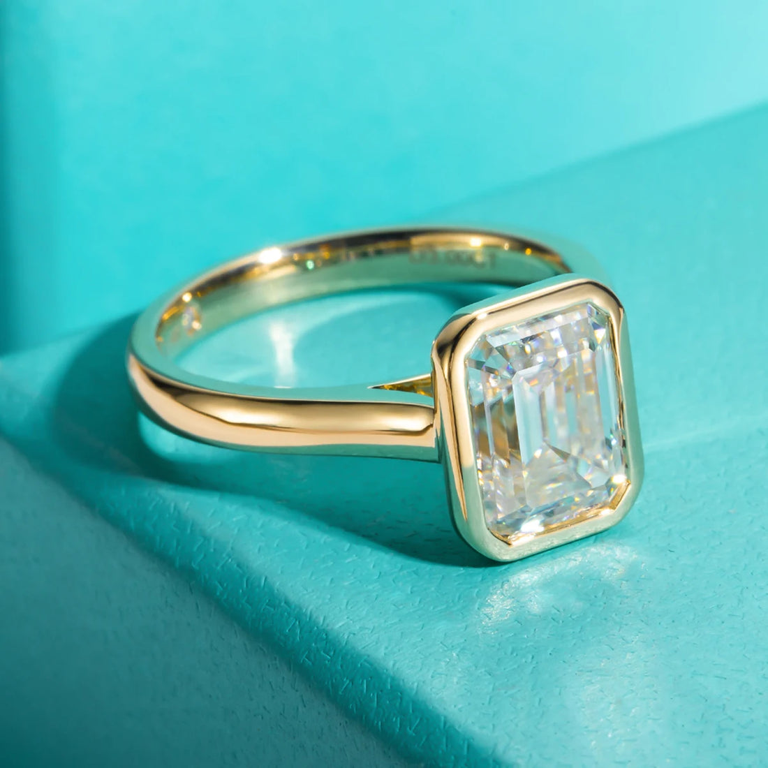 AnuJewel-Esmeralda Corte Moissanite Anel De Noivado Para Mulheres, 925 Anéis De Prata Esterlina, Cor D, Cor Amarela, Jóias Por Atacado, 3ct