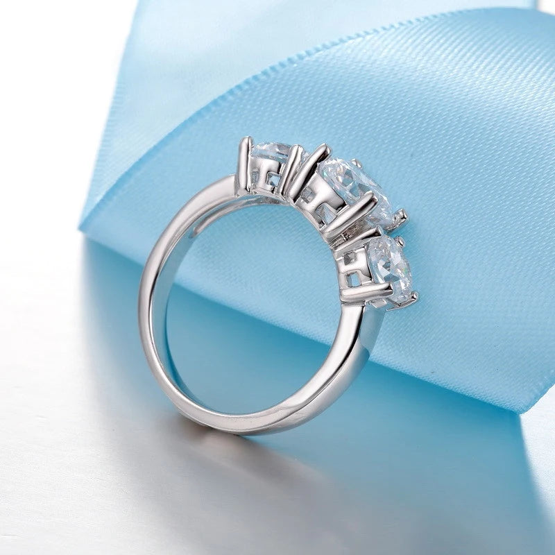 Venda quente 925 prata esterlina cor 3 cz pedra pino configuração banda anéis para homens mulheres jóias de noivado de casamento