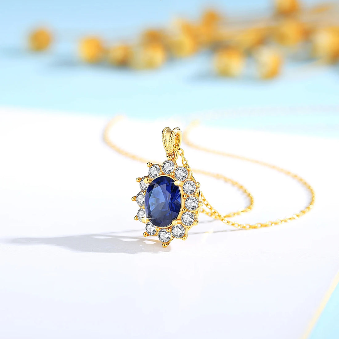 Szjinao colar de ouro corindo azul real 18k com certificado feminino princesa kate pingente k joias de ouro au750 selo presente de casamento