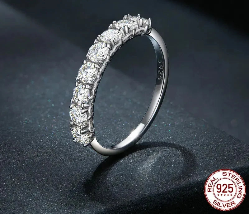 Bamoer 0.8ct d cor vvs1 ex redondo moissanite anel 925 prata esterlina eternidade anel feminino noivado casamento banda de luxo