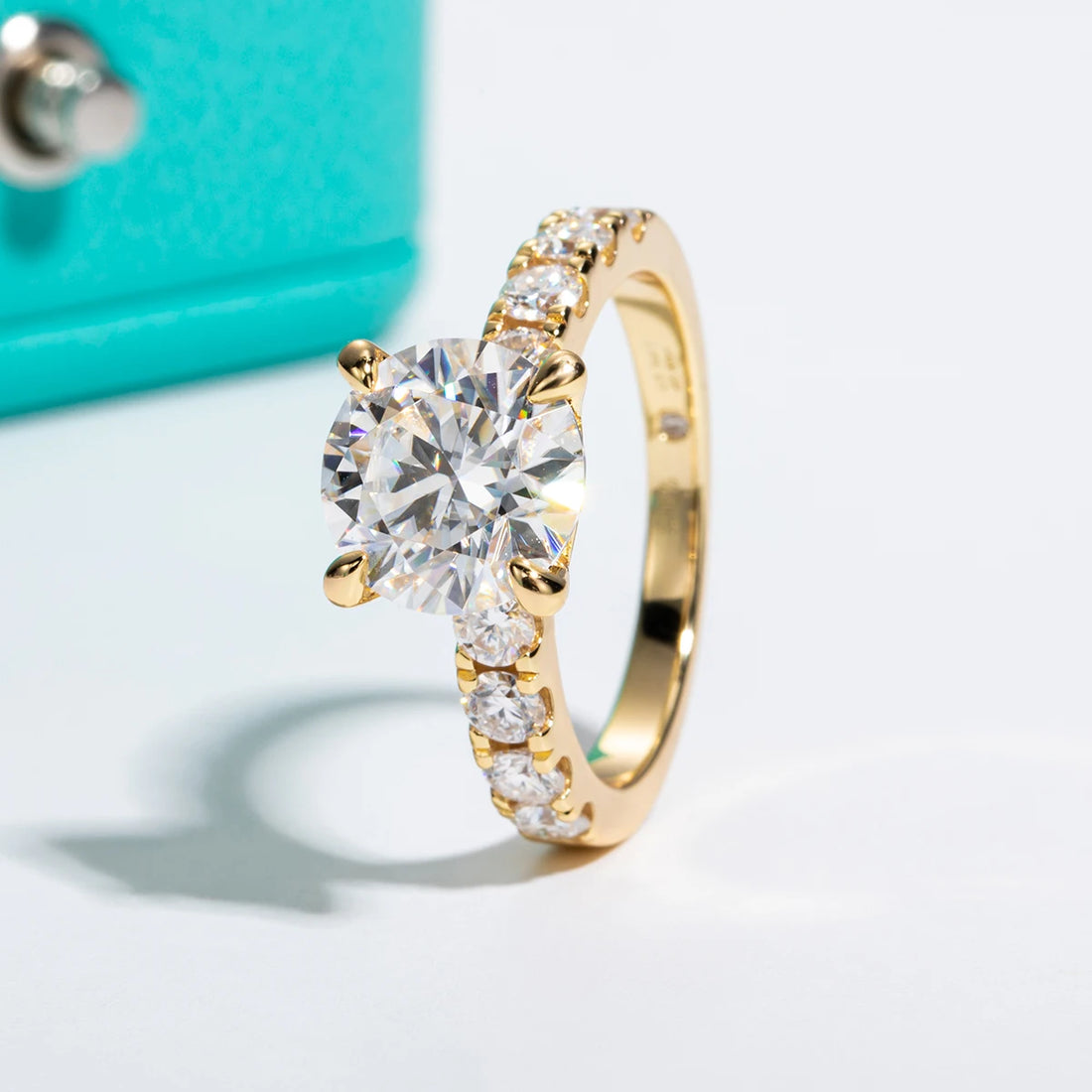 Anéis de Noivado AnuJewel 4,3 cttw D Color Moissanite Prata Esterlina 925 Banhado a Ouro 18k Anéis de Aliança de Casamento com Diamante Criado em Laboratório