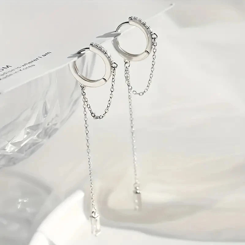 Brincos pendentes de argola com borla prateada elegante, joias requintadas, presente de aniversário perfeito para meninas