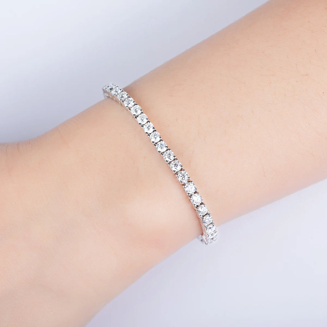Pulseira de tênis feminina, pulseiras ajustáveis, prata esterlina 925, diamante criado em laboratório, 3mm, 16 + 4cm, à mão