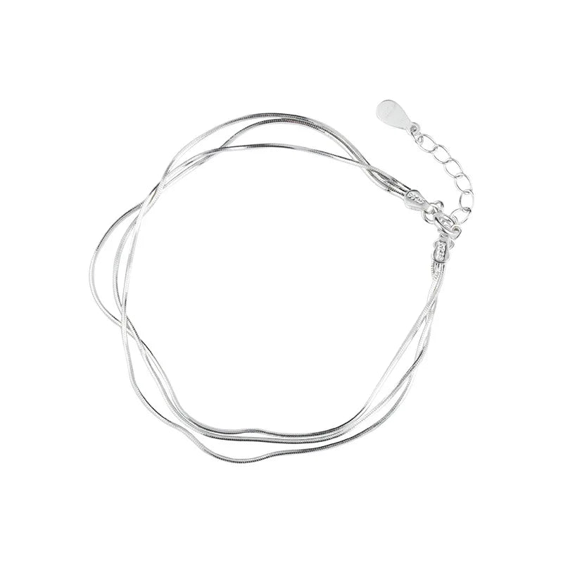 Pulseira circular de corrente de três camadas banhada a prata 925 para mulheres, presente simples e requintado, acessórios de casamento