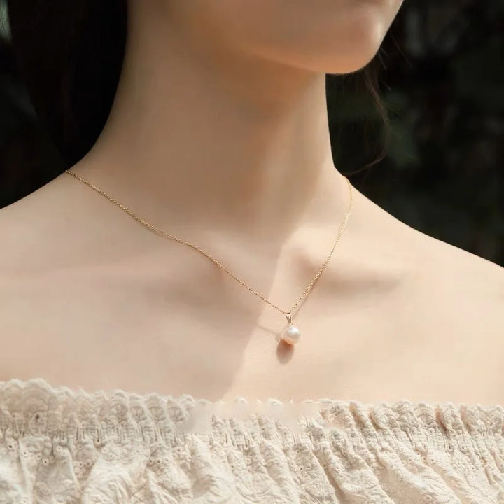 Puro 18k ouro amarelo colar pingente natural de água doce pérola na moda presente festa real au750 jóias finas para mulher