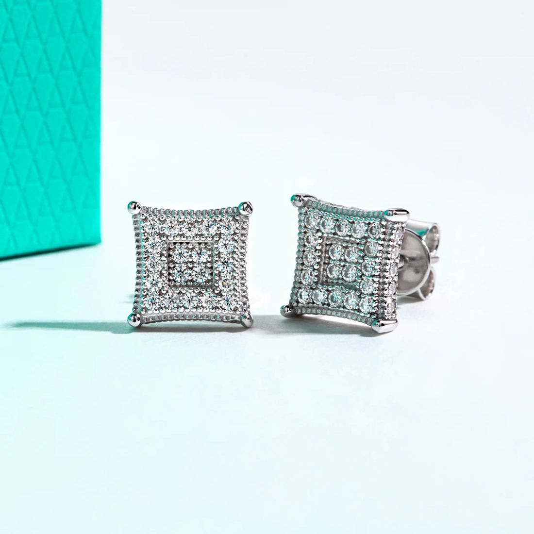 Anujewel brincos de moissanite quadrado rock, prata esterlina 925, hip hop, joias de declaração em camadas brilhantes para homens e mulheres